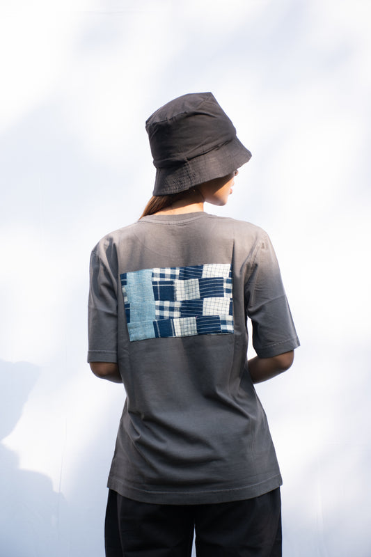 Grey oversized t-shirt with rectangle patchwork