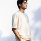 Ecru oversized t-shirt with rectangle patchwork
